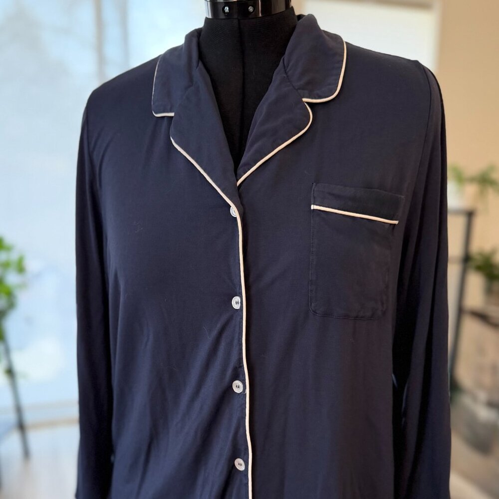 Cozy Earth Bamboo Pajama Top Large Navy Button Front Sleepwear